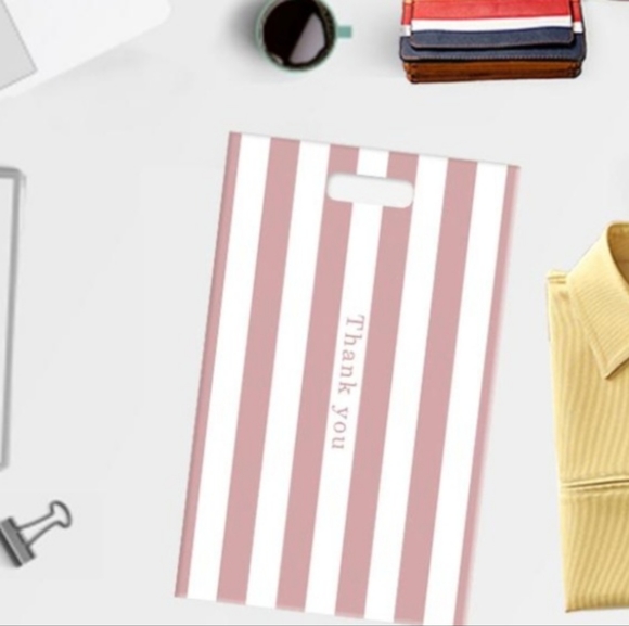 12 Pink and White Stripes Designer Poly Mailer Bags with Handle - Picture 9 of 10